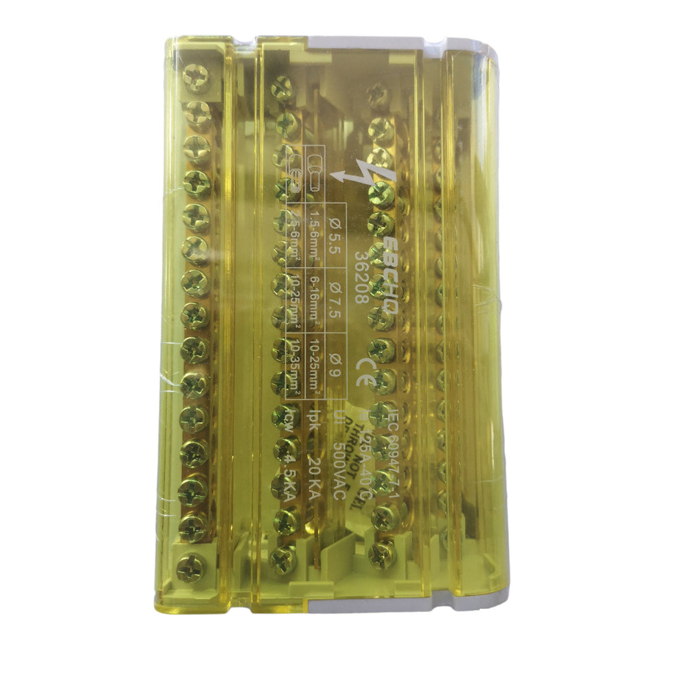 BLOQUE DISTRIBUCION TETRAPOLAR 4 BARRAS 15 DERIVACIONES