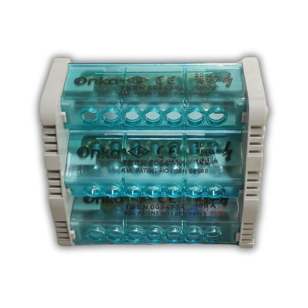 BLOQUE DISTRIBUCION TETRAPOLAR 3 BARRAS 7 HUECOS