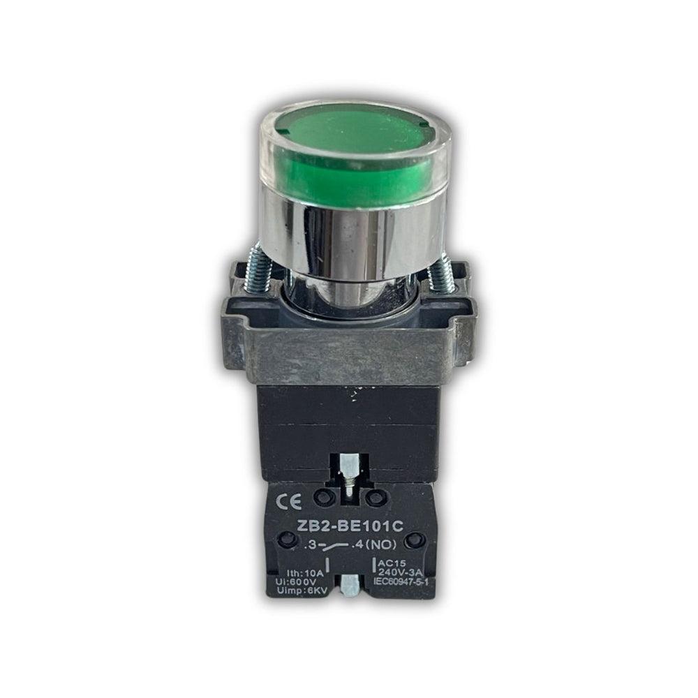 PULSADOR BASE METALICA VERDE LUMINOSO