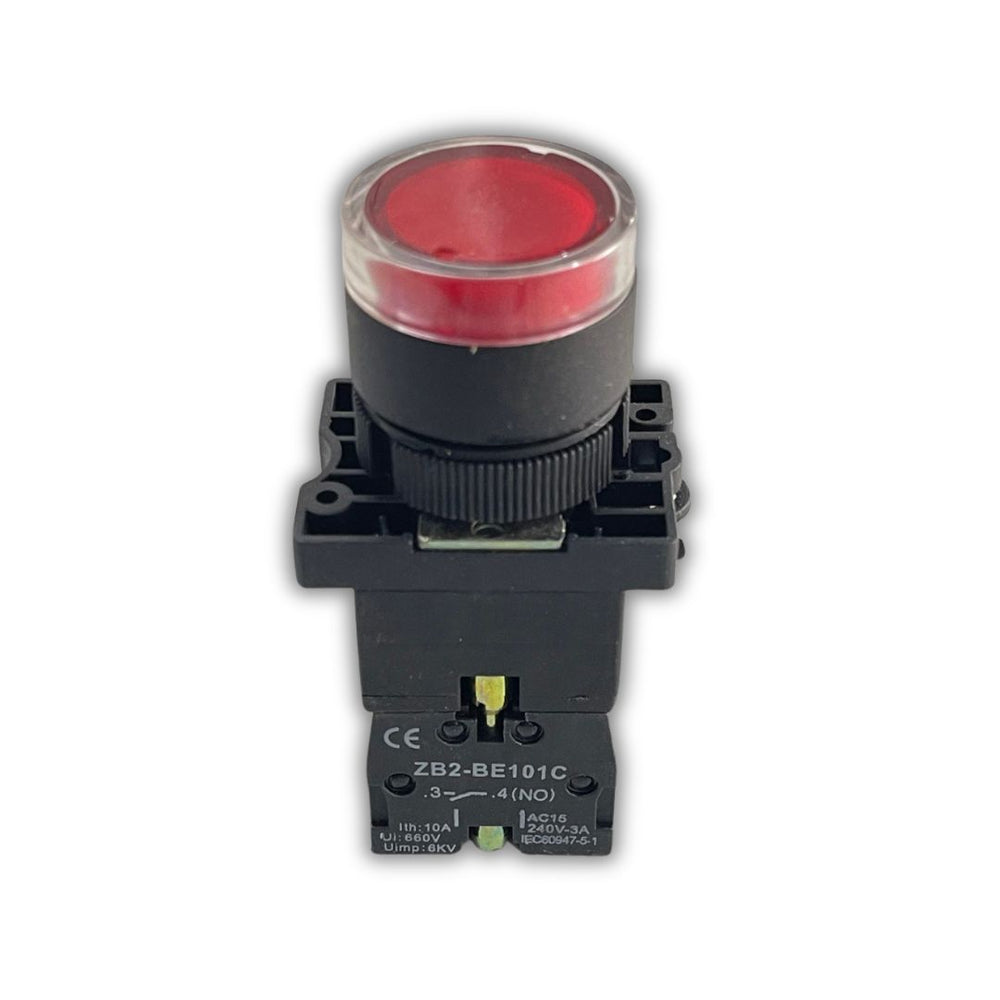 PULSADOR BASE METALICA ROJO LUMINOSO