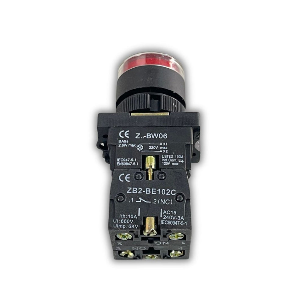 PULSADOR BASE METALICA ROJO LUMINOSO