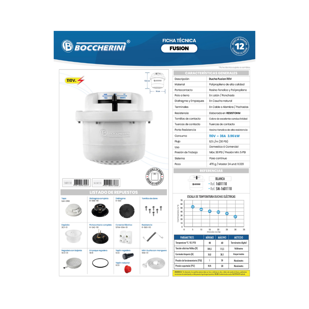 DUCHA FUSION BLANCA 110V SM-1601110