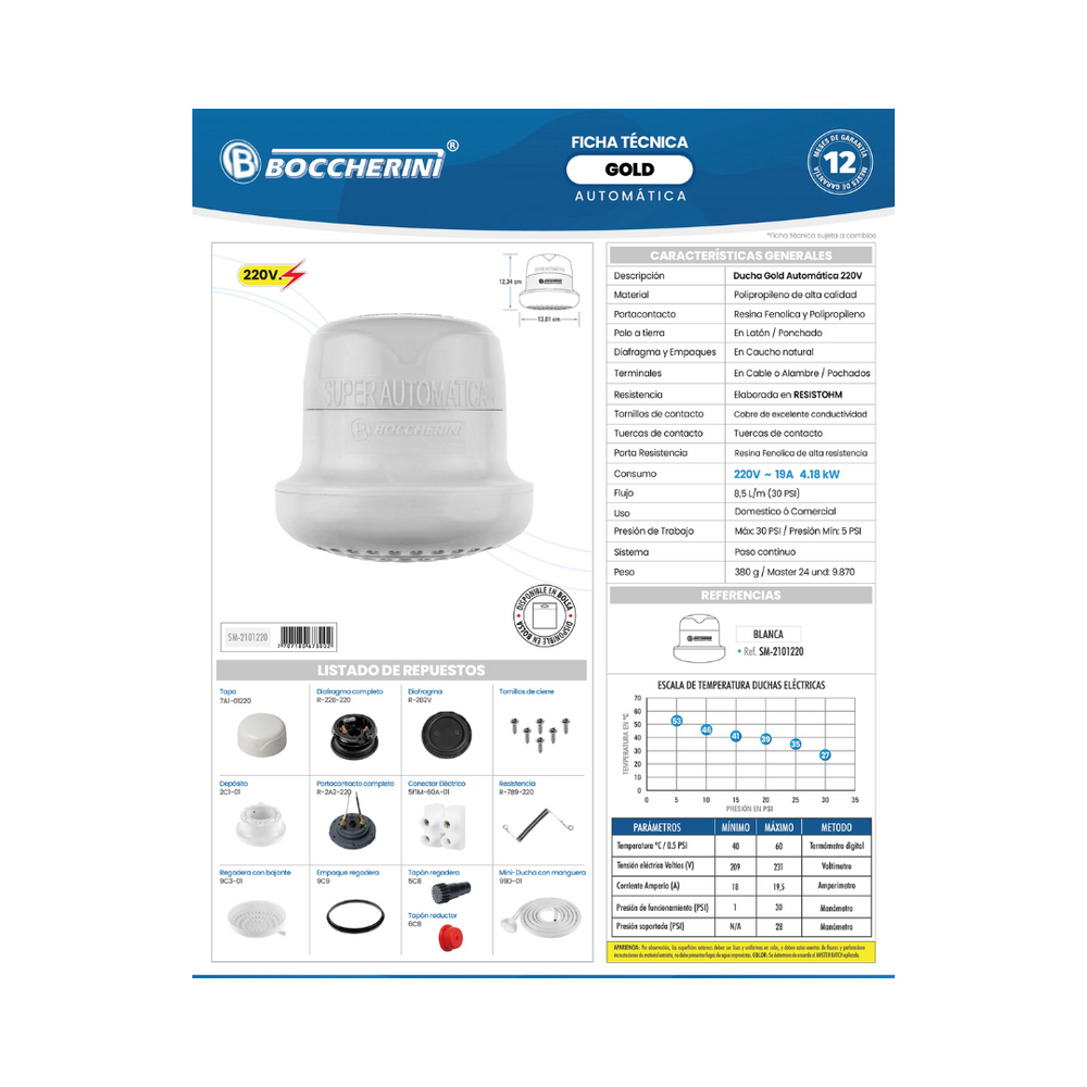 DUCHA GOLD SUPER AUTOMATICA BLANCA 220V SM-2101220
