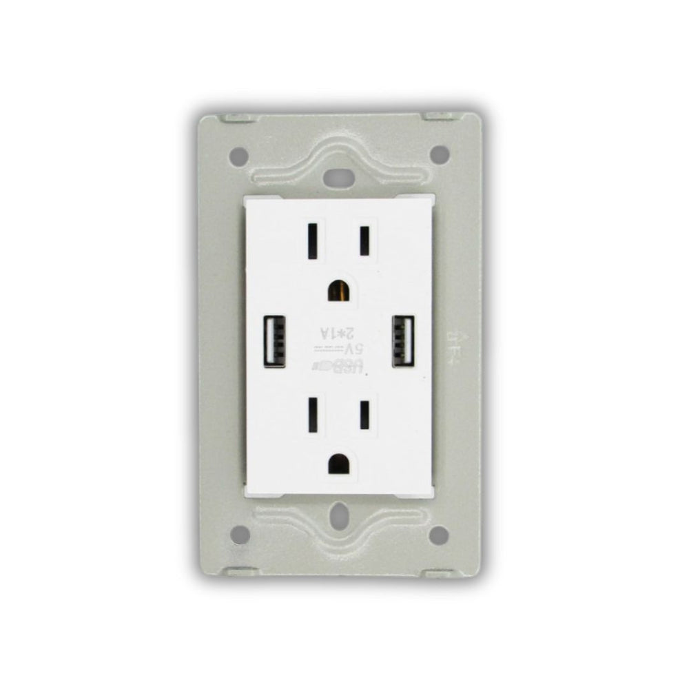 TOMA DOBLE + CONECTOR USB DOBLE BLANCO MILETTO V9-032