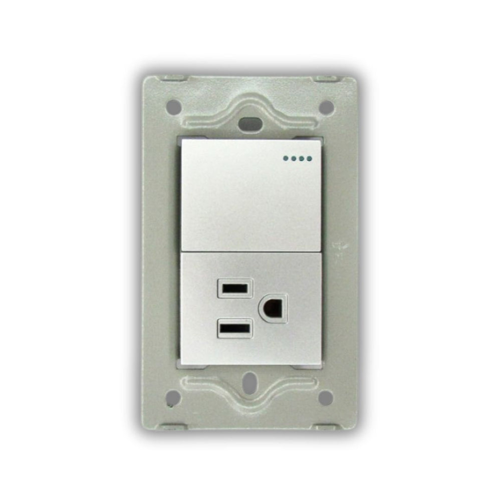 TOMA + INTERRUPTOR GRIS PLATA MILETTO V3-018