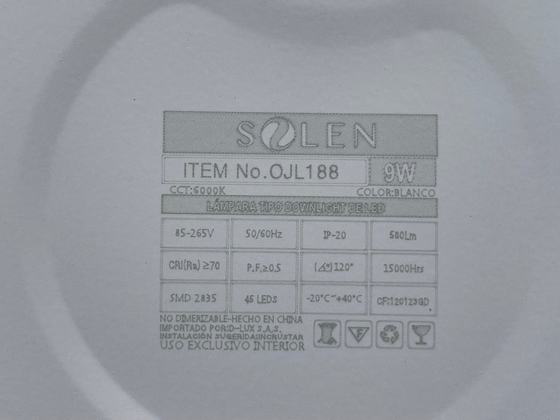 PANEL LED REDONDO INCRUSTAR 9W 6400K