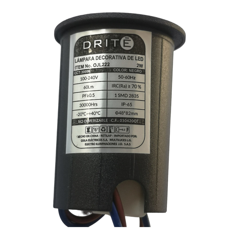 OJO DE BUEY LED GUIA DECORATIVO 2W NEGRO 3000K 85-265V ( OJL