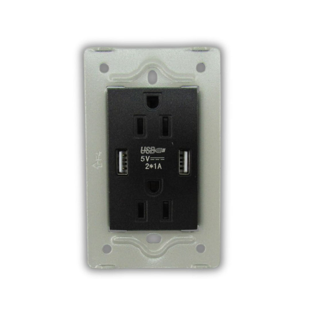 TOMA DOBLE + CONECTOR USB DOBLE NEGRA MILETTO  V17-032